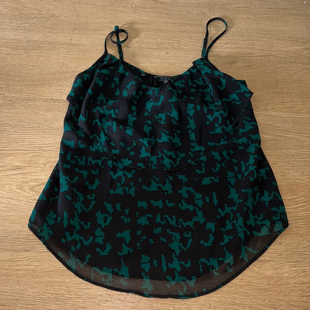 Guess black and green chiffon camisole